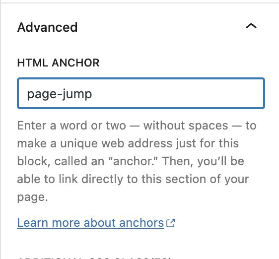 Example of an effective HTML anchor in WordPress