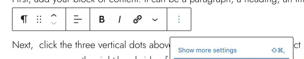 How to open up block settings in WordPress