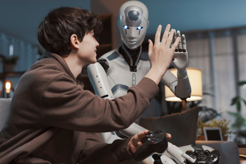 AI is taking over - robot high-fiving at work